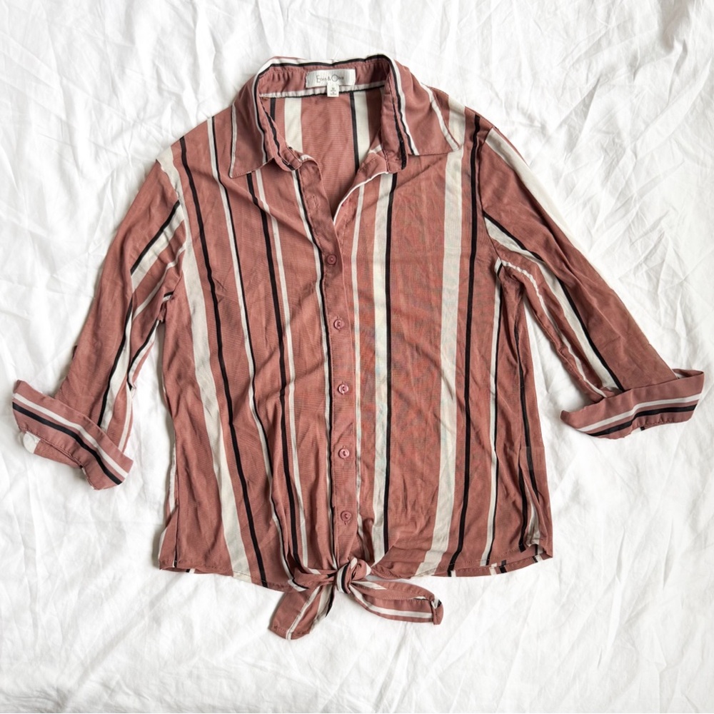 Mauve Striped Eden & Olivia Tie-Front Blouse - Picture 3 of 6